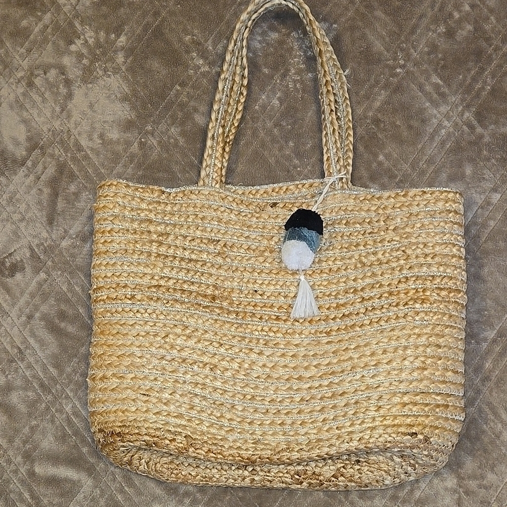 Lulu's Natural Woven Tote Bag